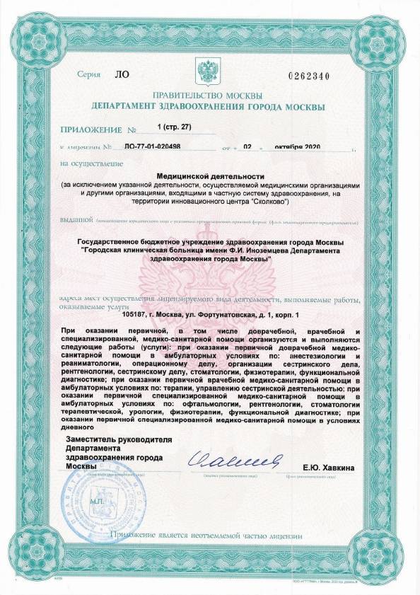 Больница №36 Иноземцева (ГКБ 36) лицензия №15