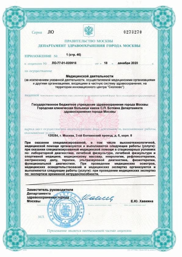 Больница Боткина (Боткинская больница) лицензия №21