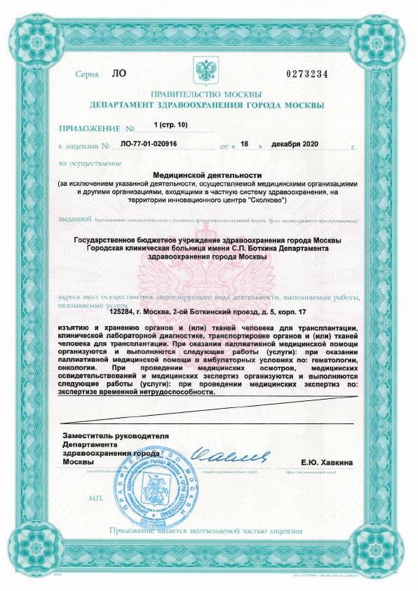 Больница Боткина (Боткинская больница) лицензия №32