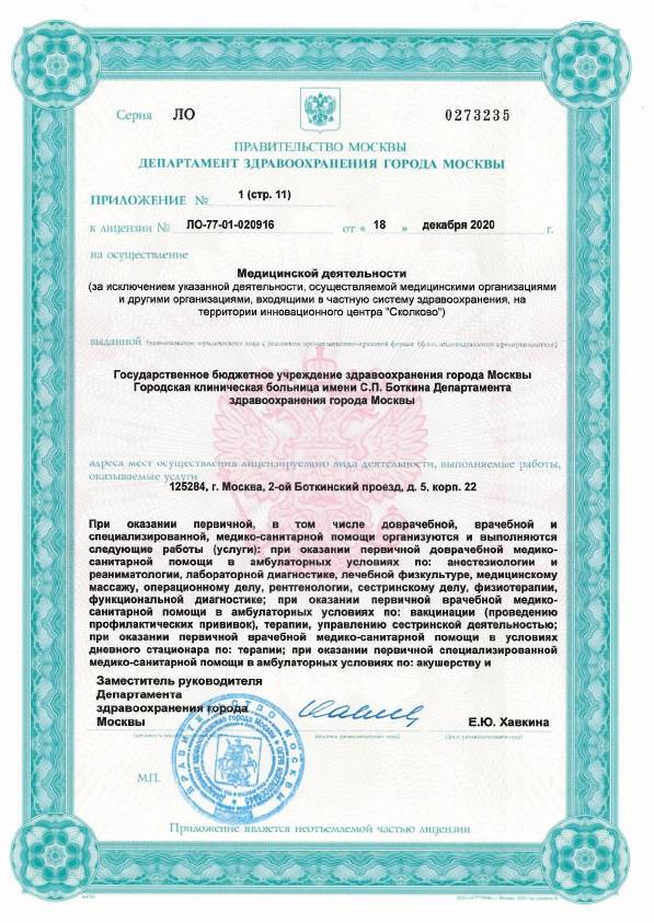 Больница Боткина (Боткинская больница) лицензия №33