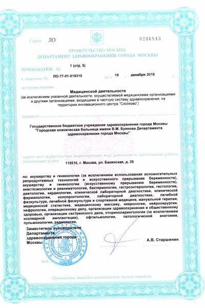 ГКБ имени В.М. Буянова ДЗМ лицензия №3
