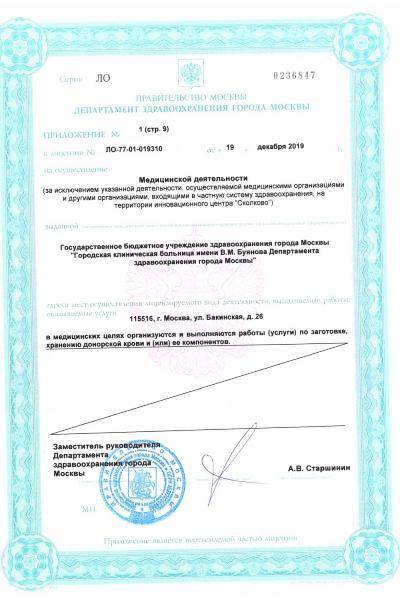 ГКБ имени В.М. Буянова ДЗМ лицензия №7