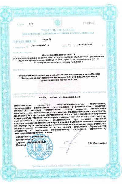 ГКБ имени В.М. Буянова ДЗМ лицензия №15