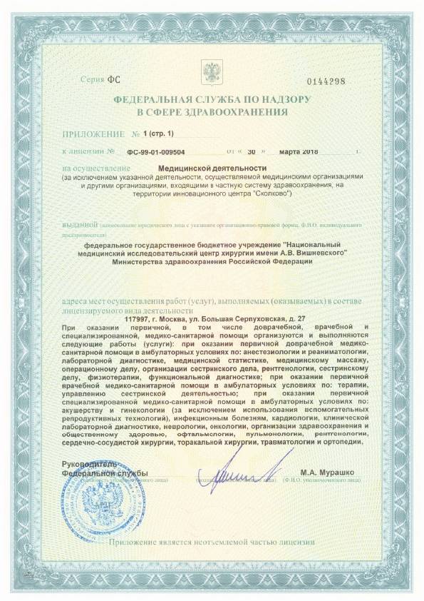 Институт хирургии имени А.В. Вишневского лицензия №2