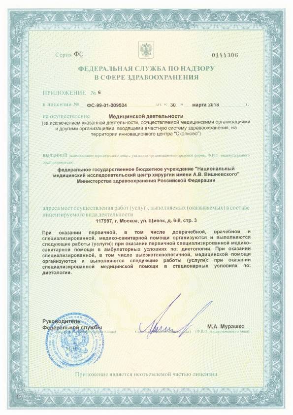 Институт хирургии имени А.В. Вишневского лицензия №5