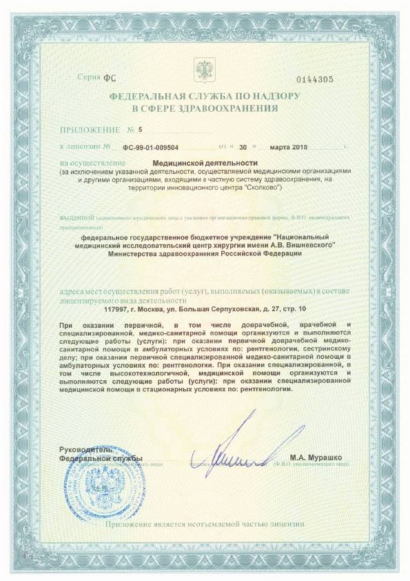 Институт хирургии имени А.В. Вишневского лицензия №6