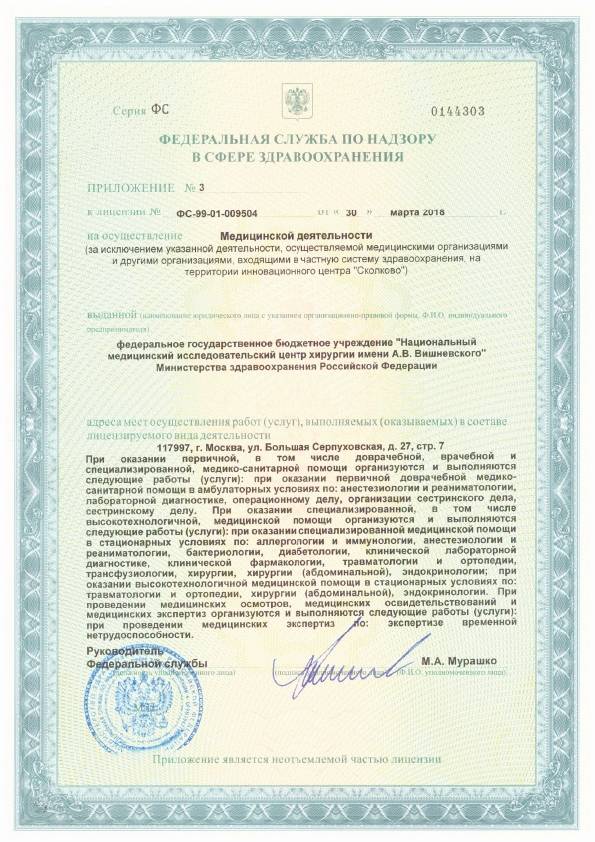 Институт хирургии имени А.В. Вишневского лицензия №8
