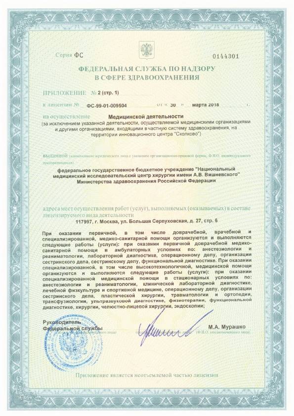 Институт хирургии имени А.В. Вишневского лицензия №10