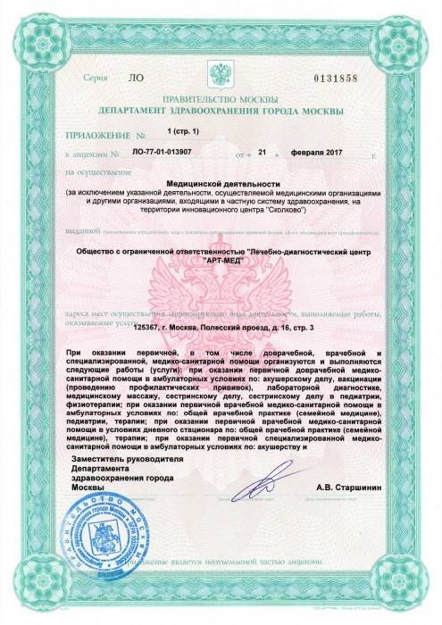 ЛДЦ АРТ-МЕД на Щукинской лицензия №1