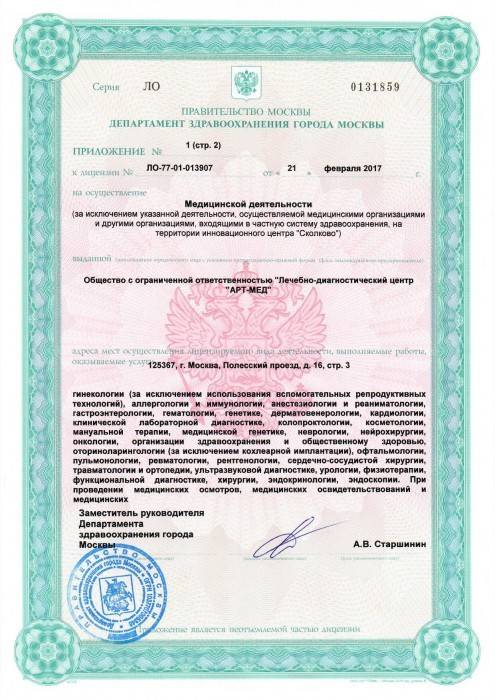 ЛДЦ АРТ-МЕД на Щукинской лицензия №2