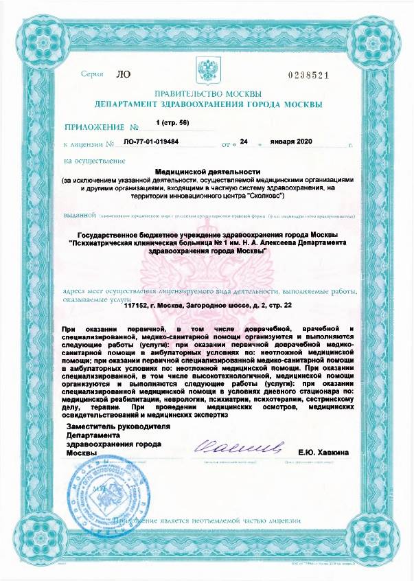 Психиатрическая больница №1 Алексеева лицензия №7