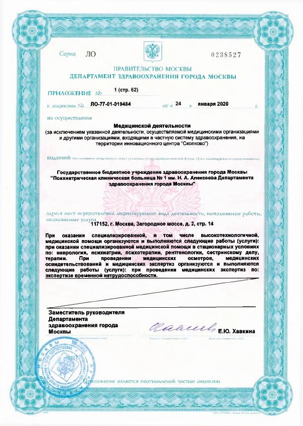 Психиатрическая больница №1 Алексеева лицензия №10