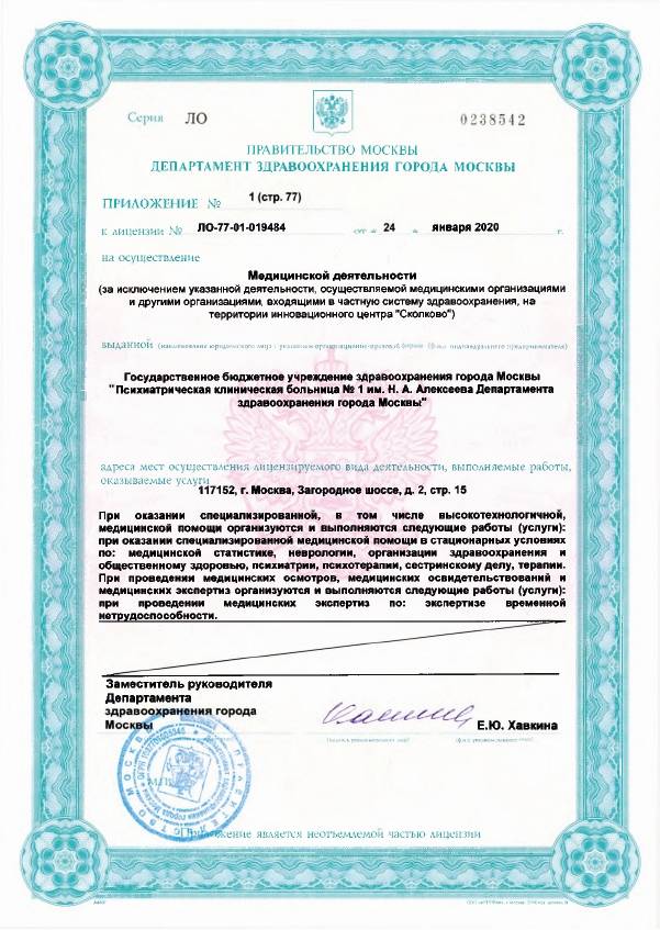 Психиатрическая больница №1 Алексеева лицензия №13