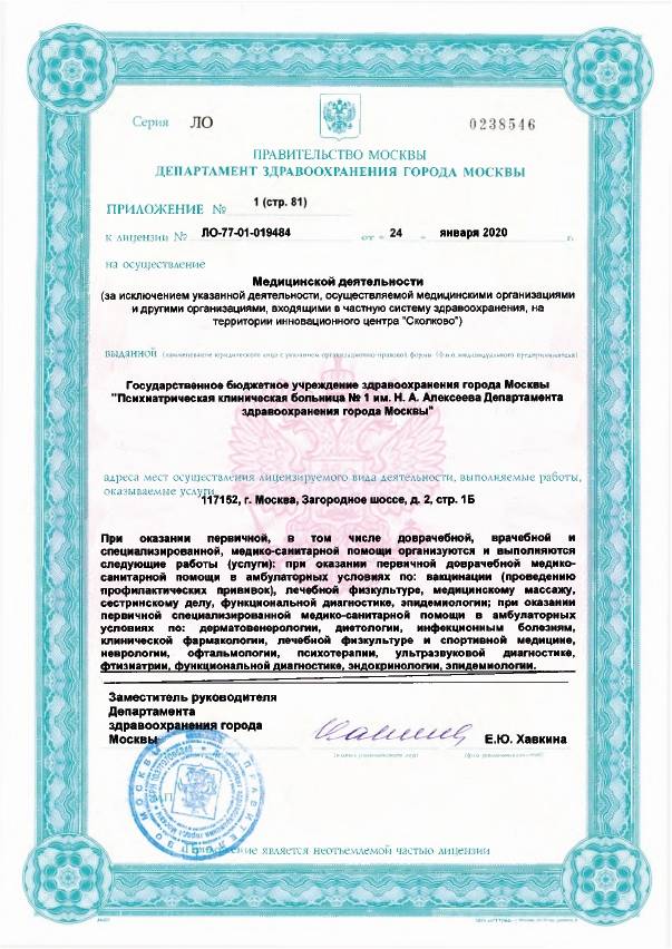 Психиатрическая больница №1 Алексеева лицензия №14