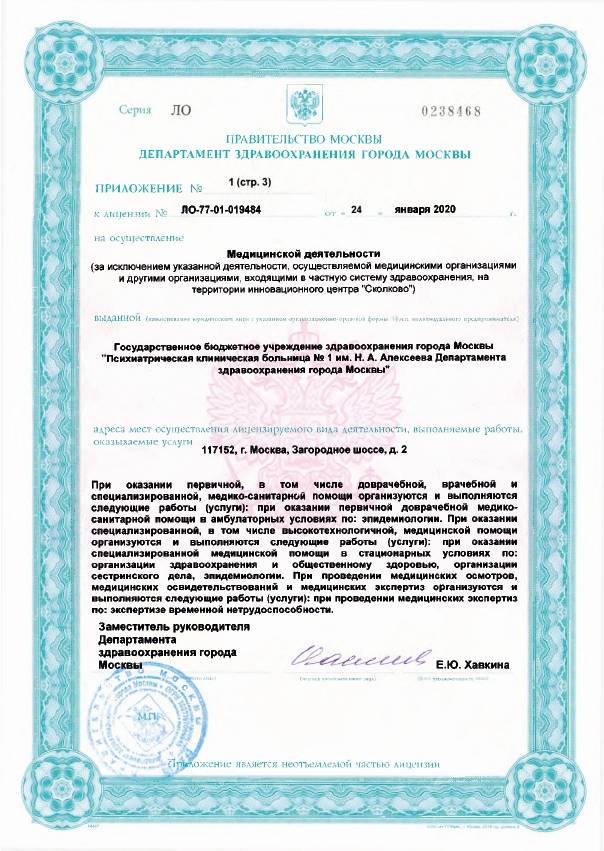 Психиатрическая больница №1 Алексеева лицензия №18