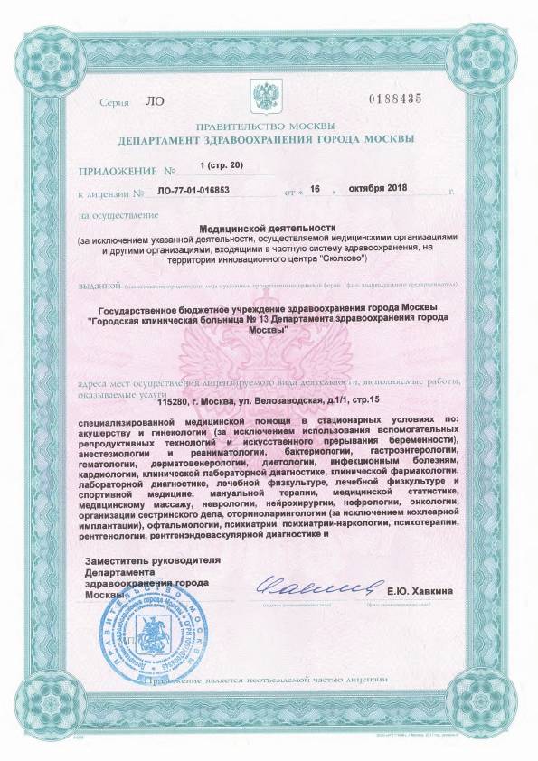 Больница №13 на Велозаводской (ГКБ 13) лицензия №12