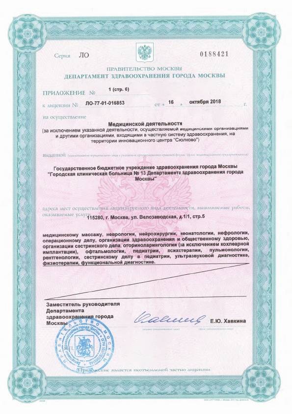 Больница №13 на Велозаводской (ГКБ 13) лицензия №7