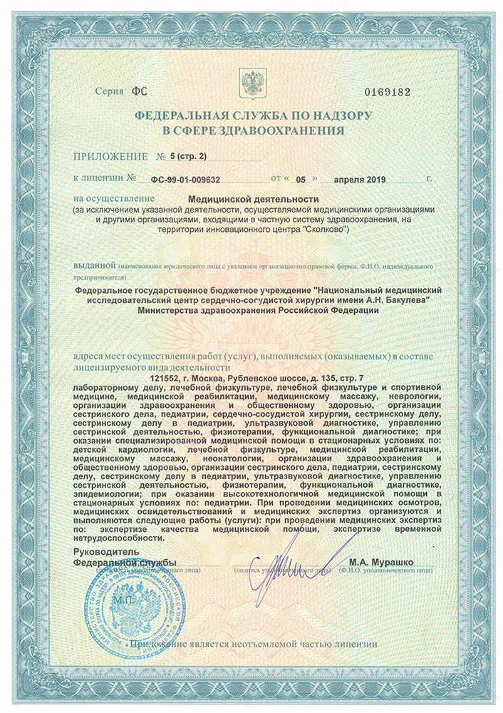 Центр сердечно-сосудистой хирургии Бакулева лицензия №3