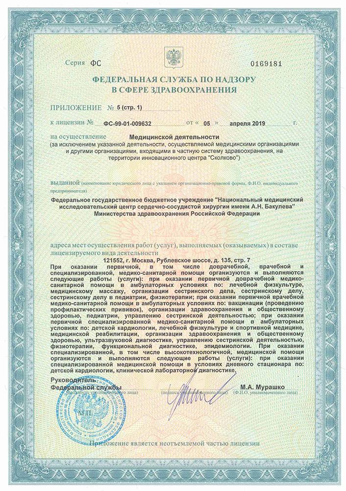 Центр сердечно-сосудистой хирургии Бакулева лицензия №11