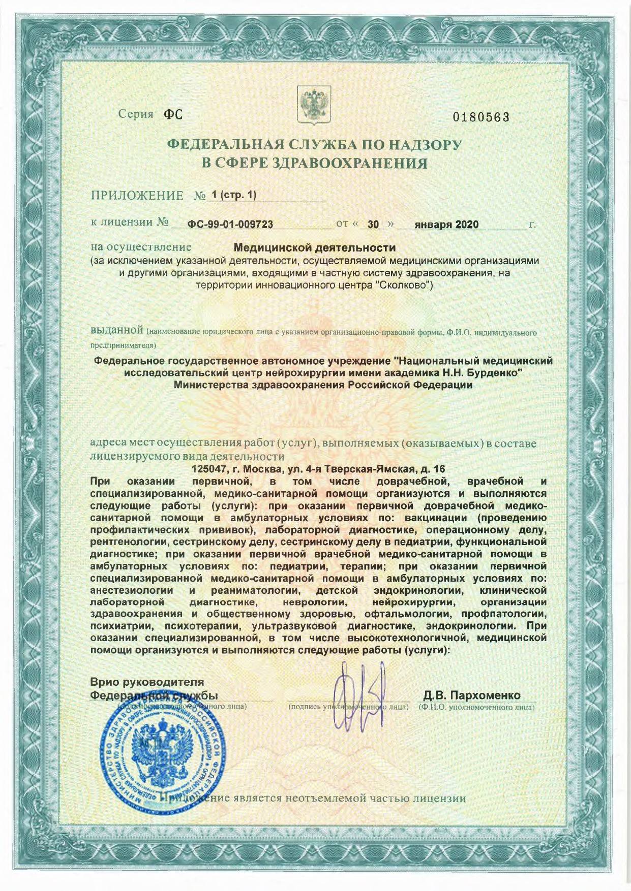 Институт нейрохирургии имени академика Н. Н. Бурденко лицензия №3