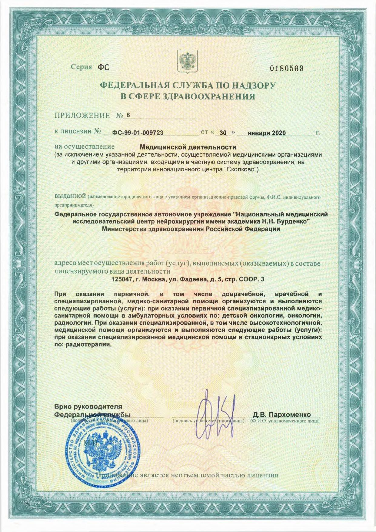 Институт нейрохирургии имени академика Н. Н. Бурденко лицензия №10