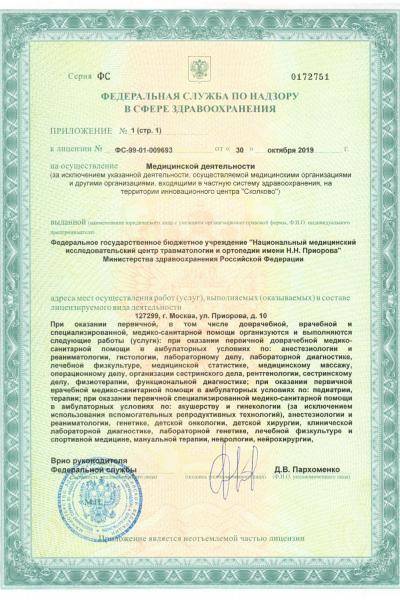 Институт Приорова (ЦИТО) лицензия №7