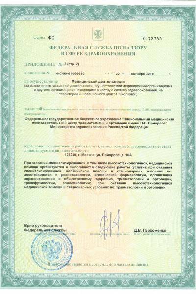Институт Приорова (ЦИТО) лицензия №10