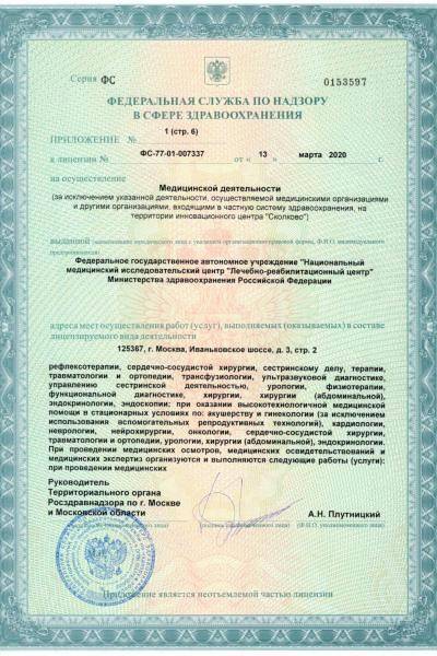 Лечебно-реабилитационный центр Минздрава России лицензия №12