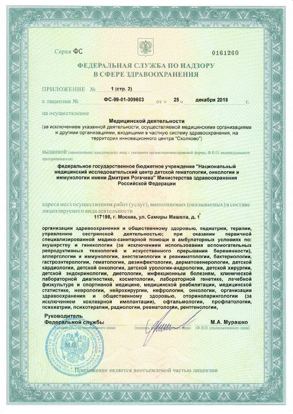 Федеральный центр Дмитрия Рогачева лицензия №4
