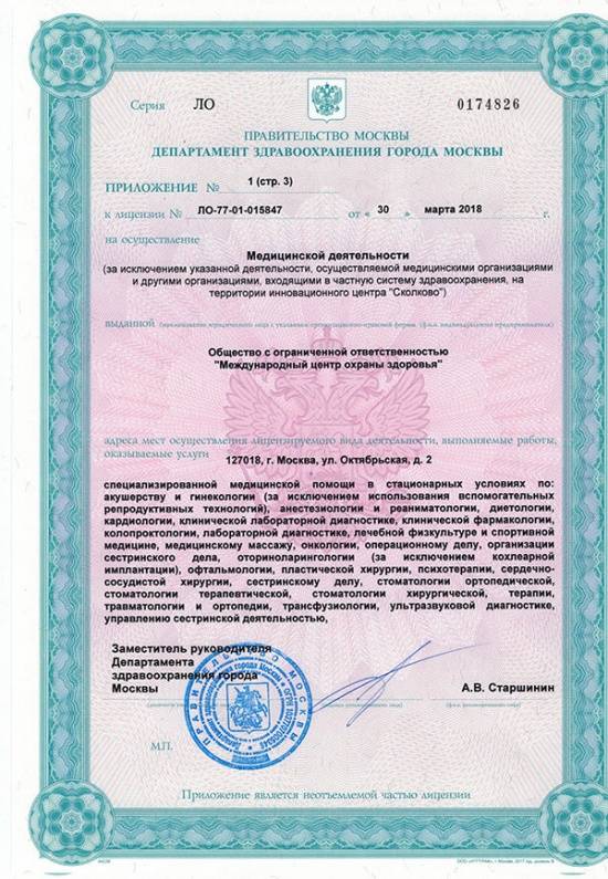 Международный центр охраны здоровья Игоря Медведева лицензия №5