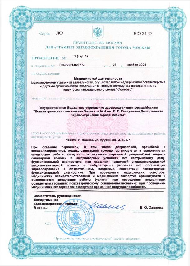 Московский НИИ психиатрии лицензия №3