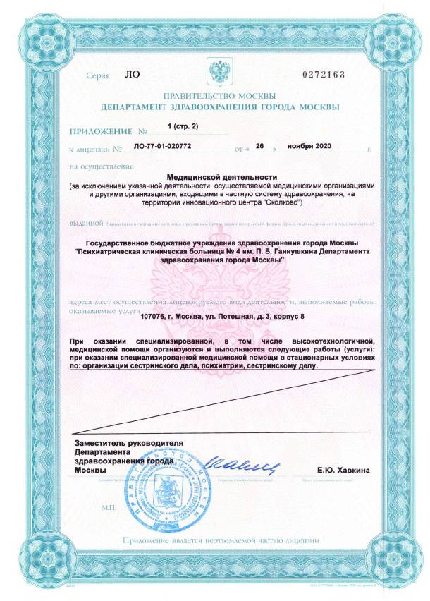 Московский НИИ психиатрии лицензия №4