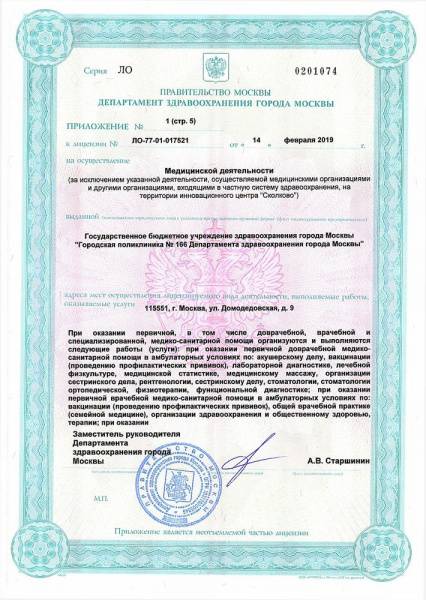 Поликлиника № 166 на Домодедовской лицензия №5