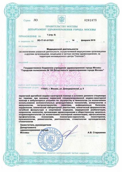 Поликлиника № 166 на Домодедовской лицензия №6